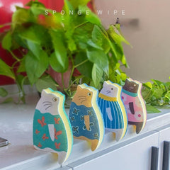 Cat Cartoon Dishwashing Sponge Brush Household Cleaning Tools