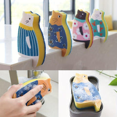 Cat Cartoon Dishwashing Sponge Brush Household Cleaning Tools
