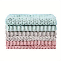 5pcs Double Sided Dishwashing Cloth, Absorbent Kitchen Cleaning Towel
