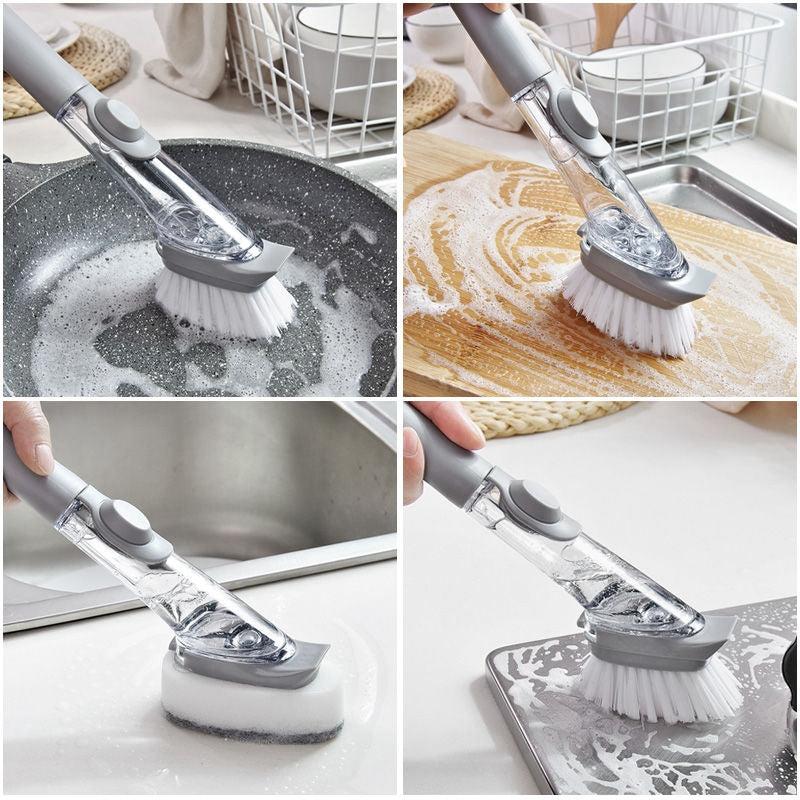 Kitchen Cleaning Long Handle Dish Brush with Soap Dispenser