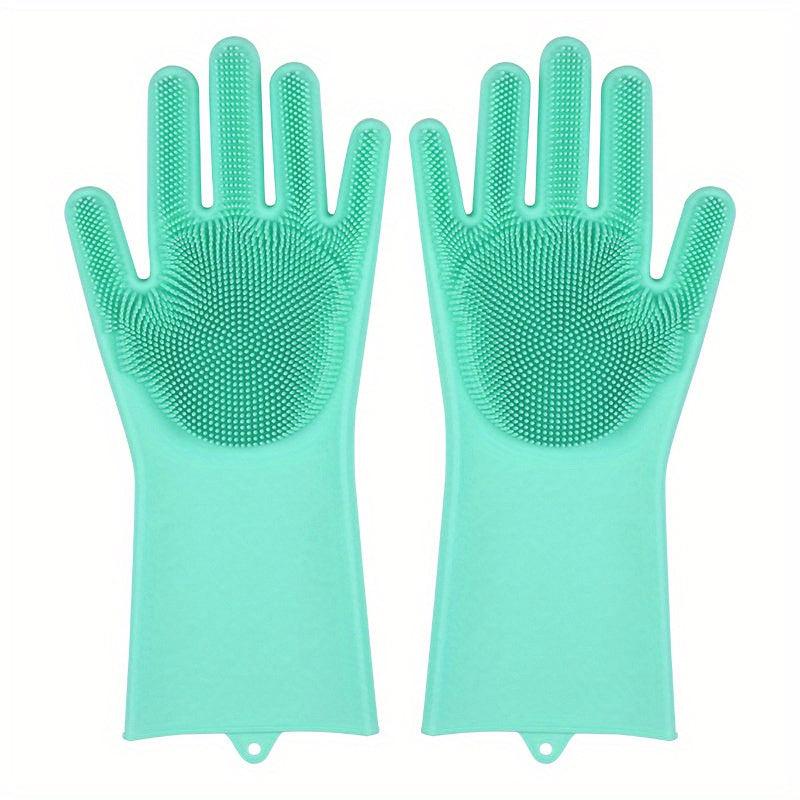 1pair Silicone Rubber Sponge Gloves for Kitchen Cleaning
