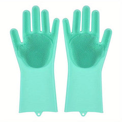1pair Silicone Rubber Sponge Gloves for Kitchen Cleaning
