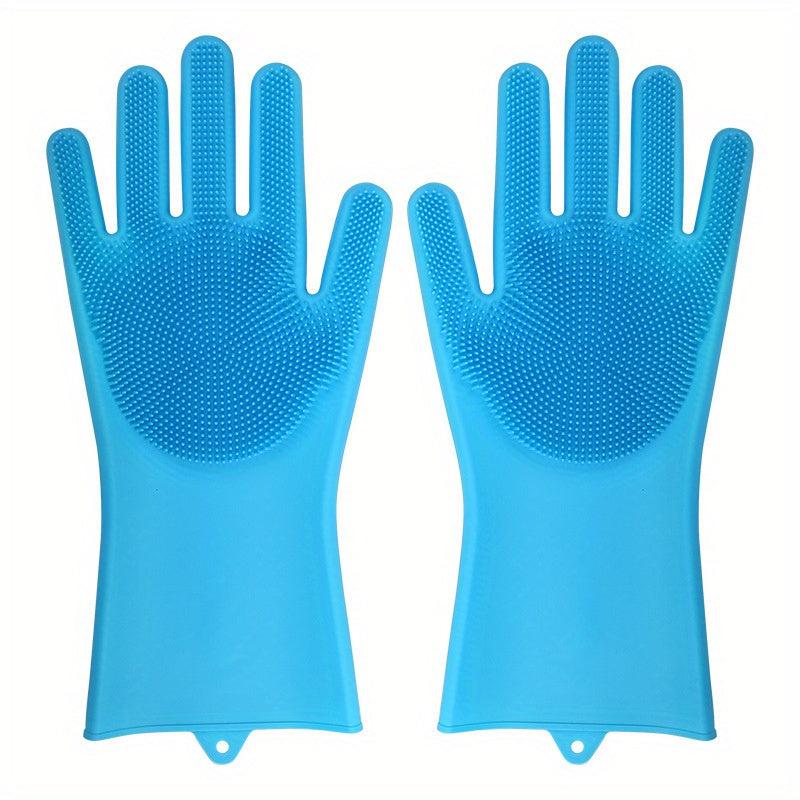 1pair Silicone Rubber Sponge Gloves for Kitchen Cleaning