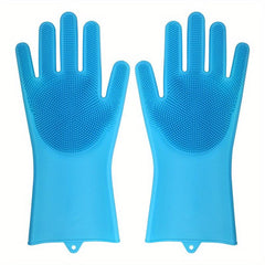 1pair Silicone Rubber Sponge Gloves for Kitchen Cleaning
