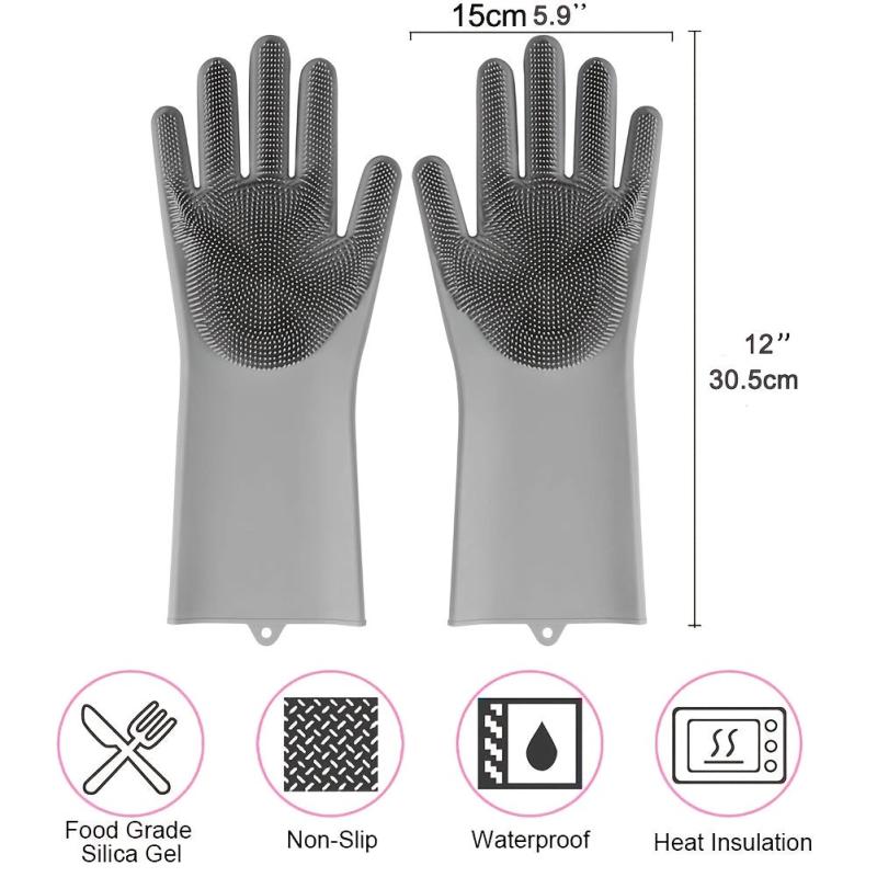1pair Silicone Rubber Sponge Gloves for Kitchen Cleaning
