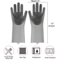 1pair Silicone Rubber Sponge Gloves for Kitchen Cleaning