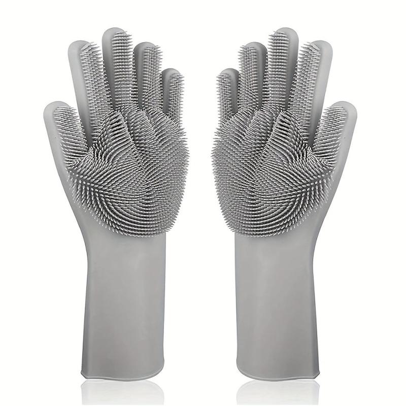 1pair Silicone Rubber Sponge Gloves for Kitchen Cleaning