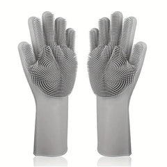 1pair Silicone Rubber Sponge Gloves for Kitchen Cleaning