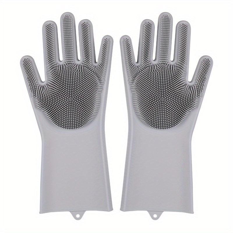 1pair Silicone Rubber Sponge Gloves for Kitchen Cleaning