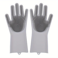 1pair Silicone Rubber Sponge Gloves for Kitchen Cleaning