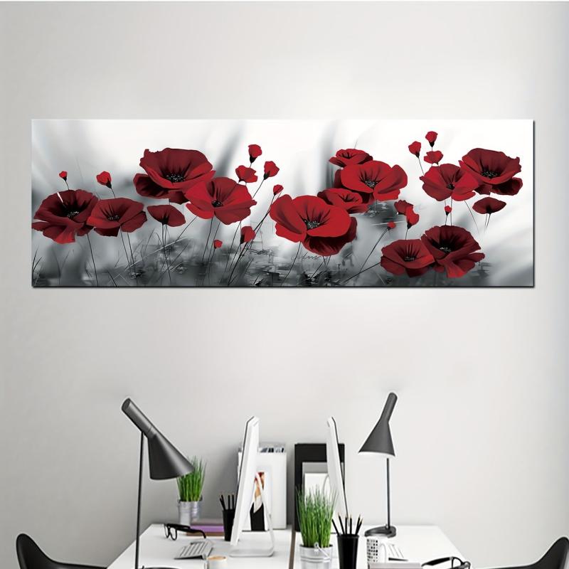 Big Size Art Poster & Red Rose Flower Canvas Wall Art - Modern Home Decor
