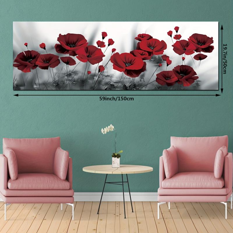 Big Size Art Poster & Red Rose Flower Canvas Wall Art - Modern Home Decor