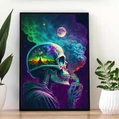 Retro Art Canvas Neon Light Skull Painting