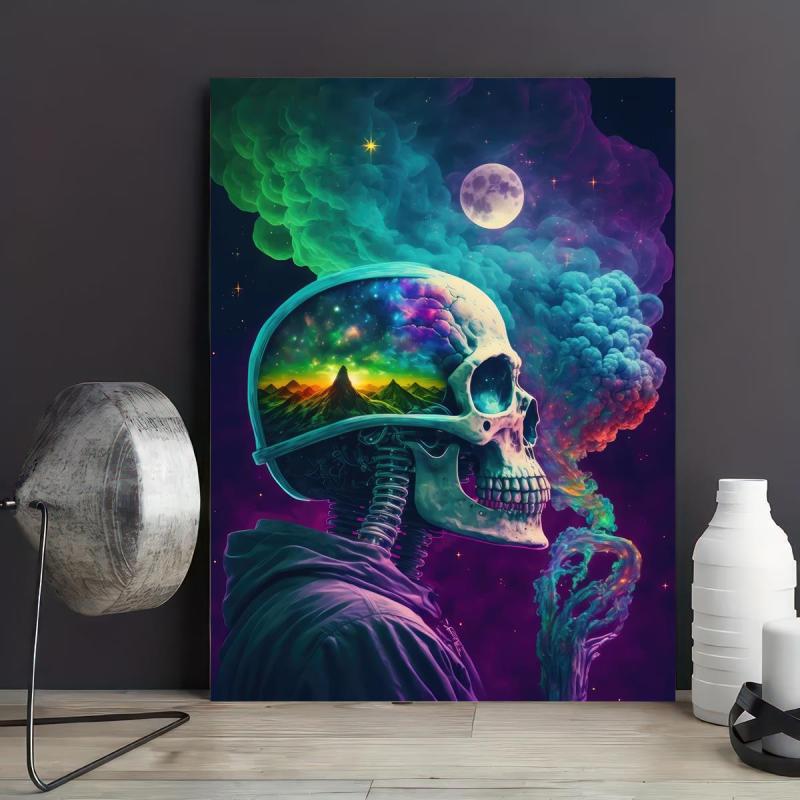Retro Art Canvas Neon Light Skull Painting