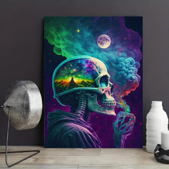 Retro Art Canvas Neon Light Skull Painting