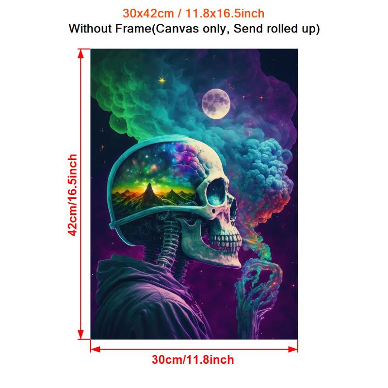 Retro Art Canvas Neon Light Skull Painting