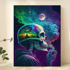 Retro Art Canvas Neon Light Skull Painting