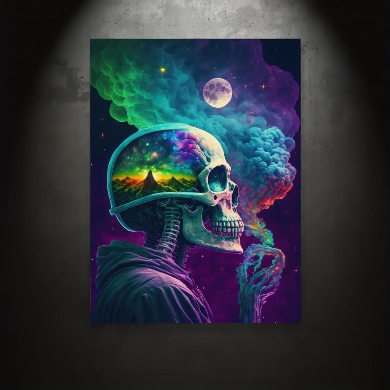 Retro Art Canvas Neon Light Skull Painting