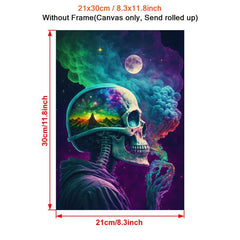 Retro Art Canvas Neon Light Skull Painting