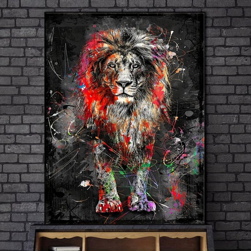 Colorful Graffiti Lion Painting On Canvas Wall Art
