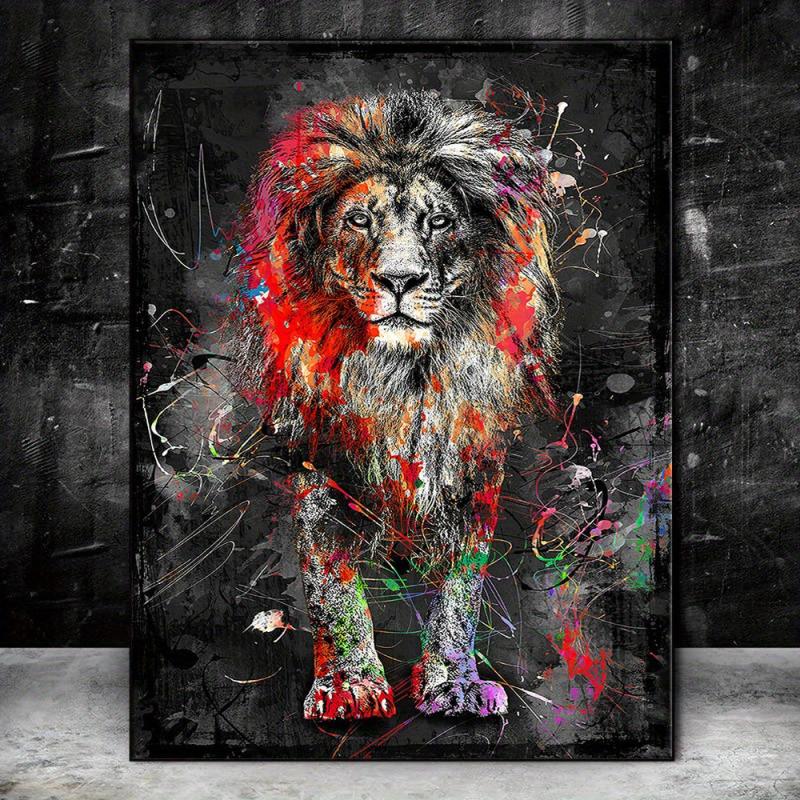 Colorful Graffiti Lion Painting On Canvas Wall Art