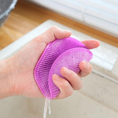 2pcs Silicone Scrubber Kitchen Scrub Brush Dish Pot Fruit Veggie Pink