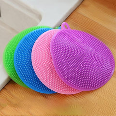2pcs Silicone Scrubber Kitchen Scrub Brush Dish Pot Fruit Veggie Pink