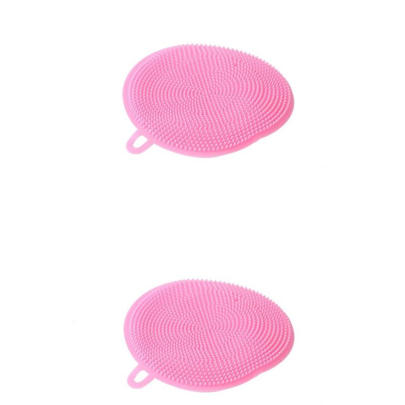 2pcs Silicone Scrubber Kitchen Scrub Brush Dish Pot Fruit Veggie Pink
