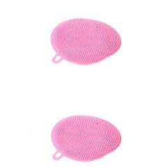 2pcs Silicone Scrubber Kitchen Scrub Brush Dish Pot Fruit Veggie Pink
