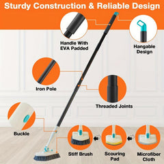 Long Handle Cleaning Brush Set for Floor Tile Grout & Glass