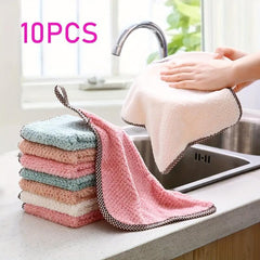 10pcs Soft Dish Towel Household Cleaning Rag Degreasing Absorbent Towel