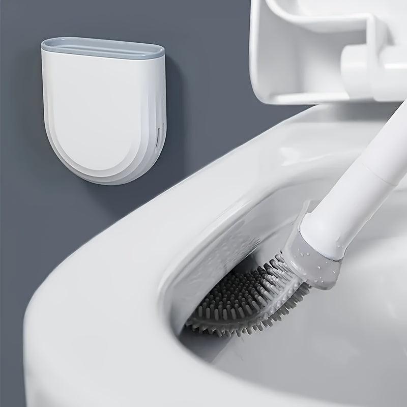 Silicone Toilet Brush With Long Handle Wall Mounted Holder