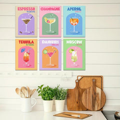 6pcs Cocktail Print Colorful Bar Cart Gallery Wall Poster Retro Cocktail Posters