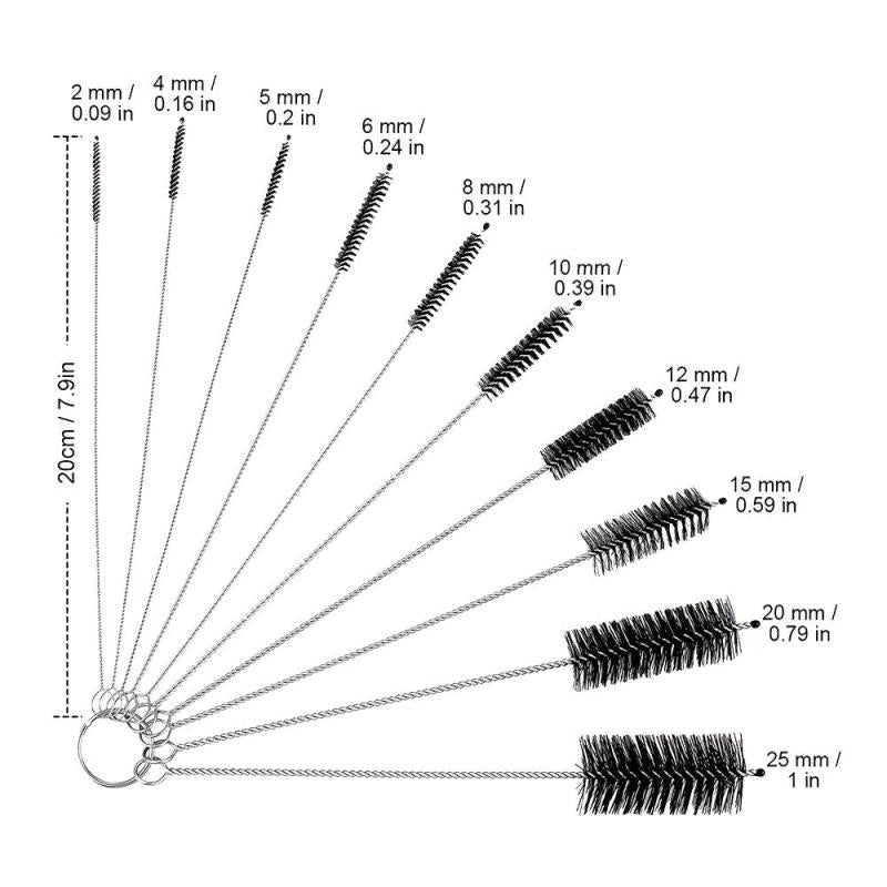 10pcs Stainless Steel Cleaning Brush Set for Pipes, Hookahs, Cachimbas