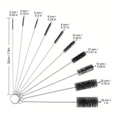10pcs Stainless Steel Cleaning Brush Set for Pipes, Hookahs, Cachimbas