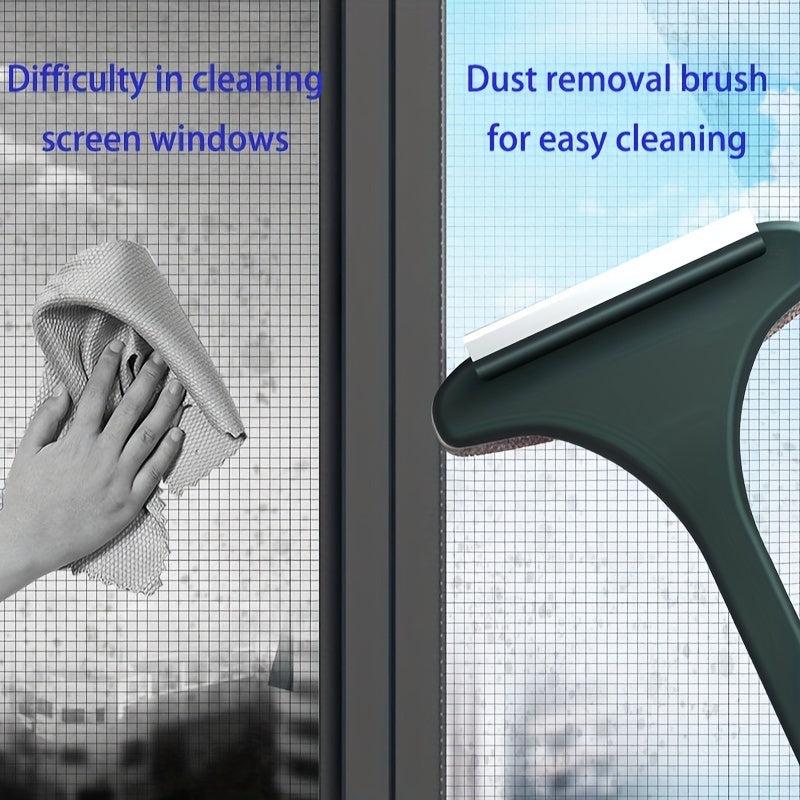 2pcs Window Screen Cleaning Brush with Scraper Long Handle