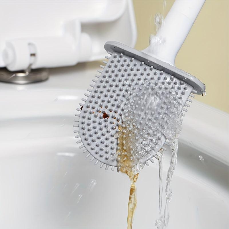 Wall Mounted Silicone Toilet Brush Set Flexible Cleaning Brush