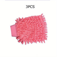 3pcs Microfiber Chenille Cleaning Tool Gloves Soft Mesh Back Car Wash Gloves
