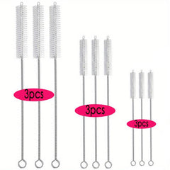 6pcs Straw Cleaner Brush Long Straw Brush Nylon Bristles Stainless Handle