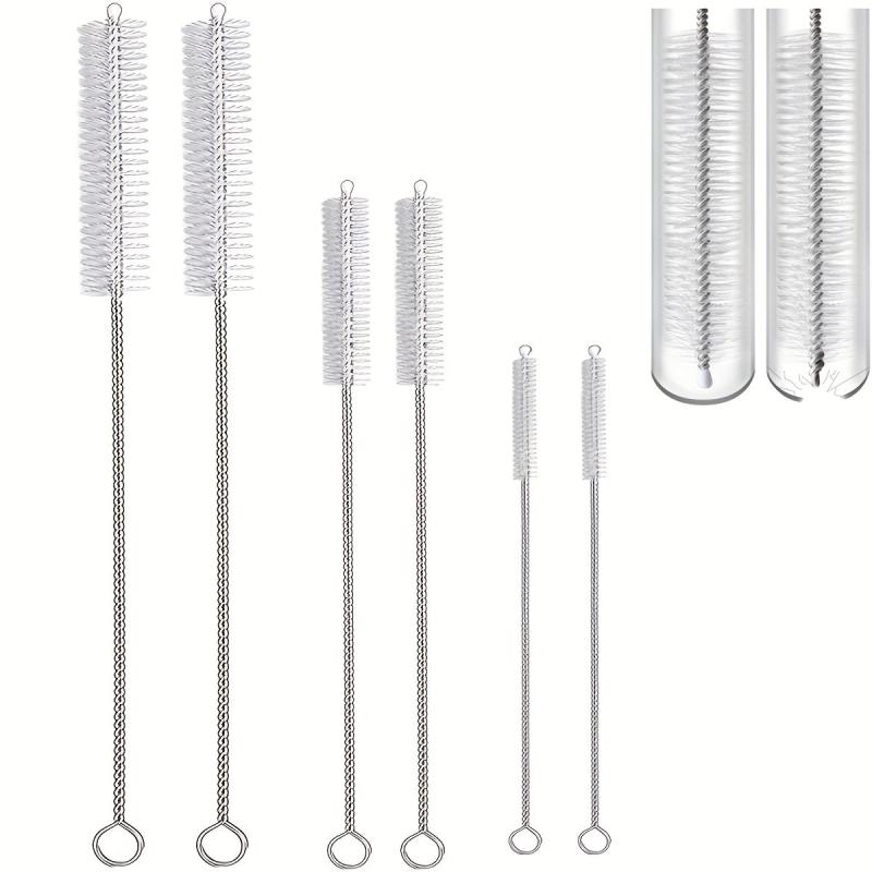 6pcs Straw Cleaner Brush Long Straw Brush Nylon Bristles Stainless Handle