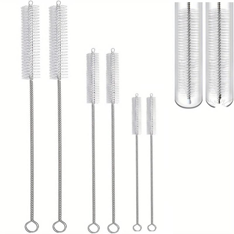 6pcs Straw Cleaner Brush Long Straw Brush Nylon Bristles Stainless Handle