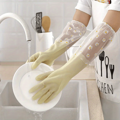 Long Sleeve Rubber Gloves Reusable Dishwashing Kitchen Pet Cleaning Gloves