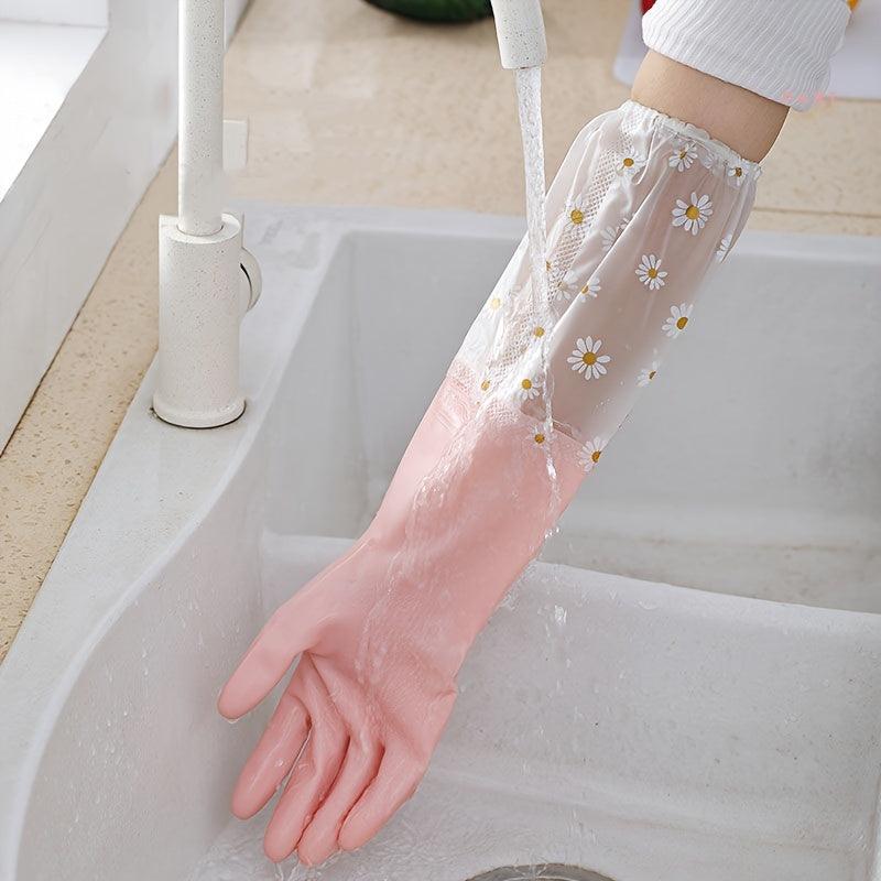 Long Sleeve Rubber Gloves Reusable Dishwashing Kitchen Pet Cleaning Gloves