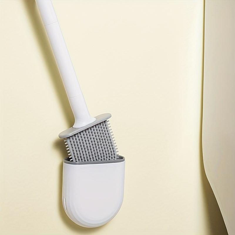 Silicone Toilet Brush Set Wall Mounted Long Handle Flexible Cleaner