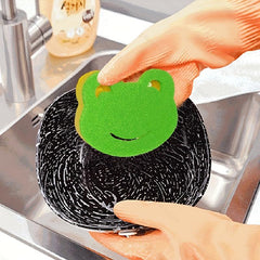 5pcs Frog Cleaning Sponge Dual-sided Scouring Pad Household Dishwashing Sponge