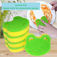 5pcs Frog Cleaning Sponge Dual-sided Scouring Pad Household Dishwashing Sponge