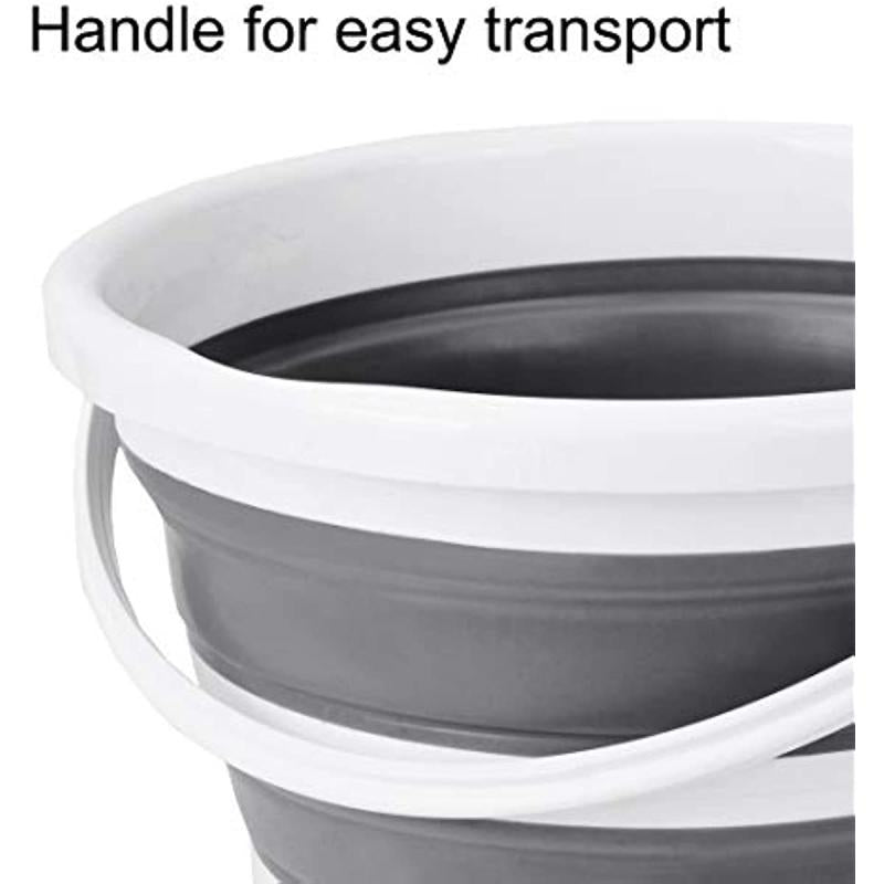 Collapsible Bucket 10L 2.6 Gal Gray Handle Indoor Outdoor