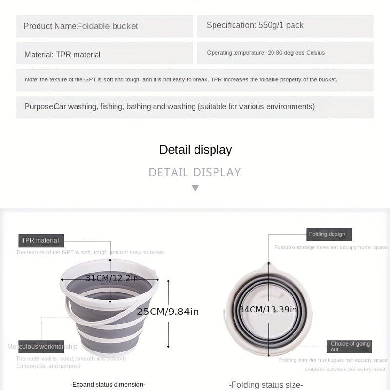 Collapsible Bucket 10L 2.6 Gal Gray Handle Indoor Outdoor