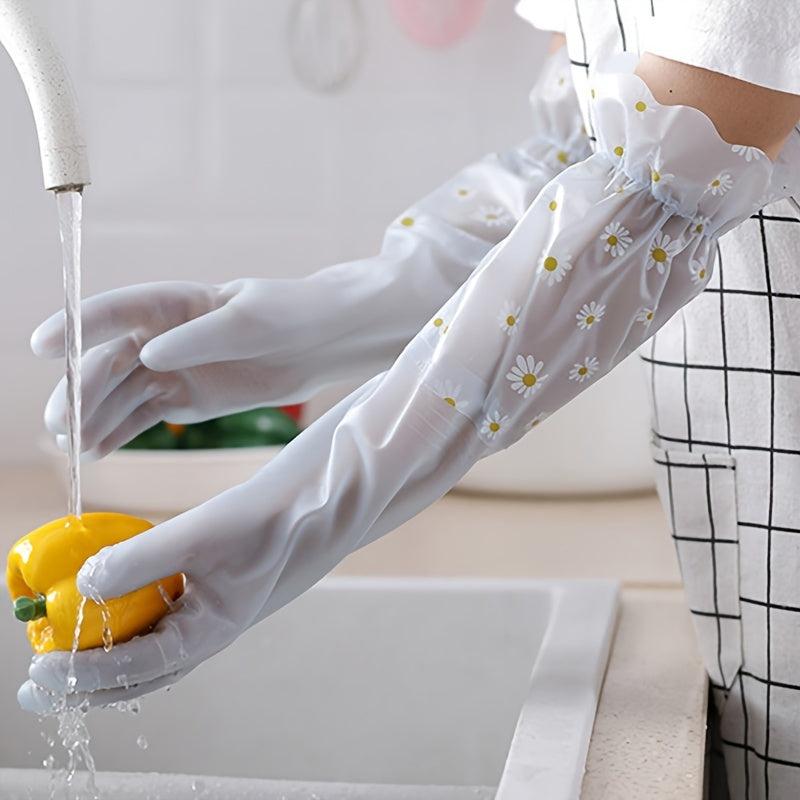 1 Pair Household Gloves Dishwashing Kitchen Laundry Long Waterproof Gloves