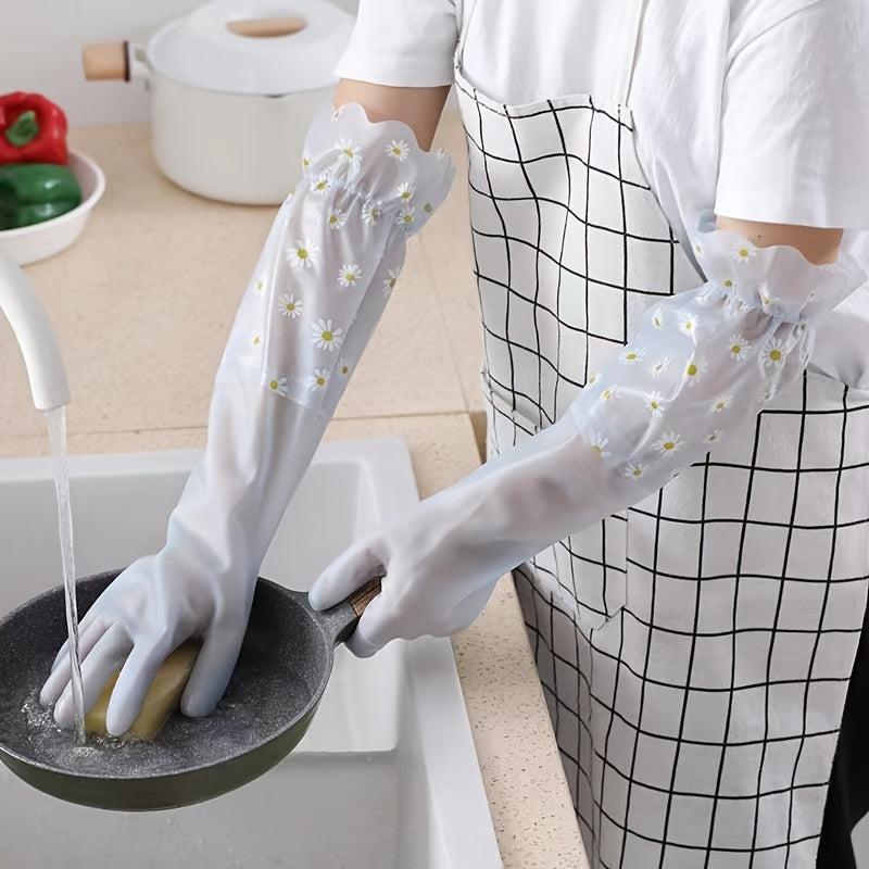 1 Pair Household Gloves Dishwashing Kitchen Laundry Long Waterproof Gloves